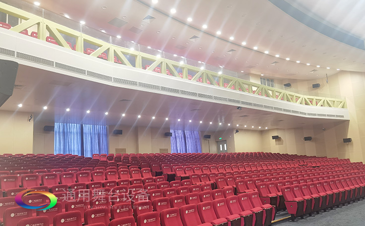 廣州雅源學(xué)校舞臺阻燃幕布、舞臺座椅、舞臺燈光、舞臺音響效果展示